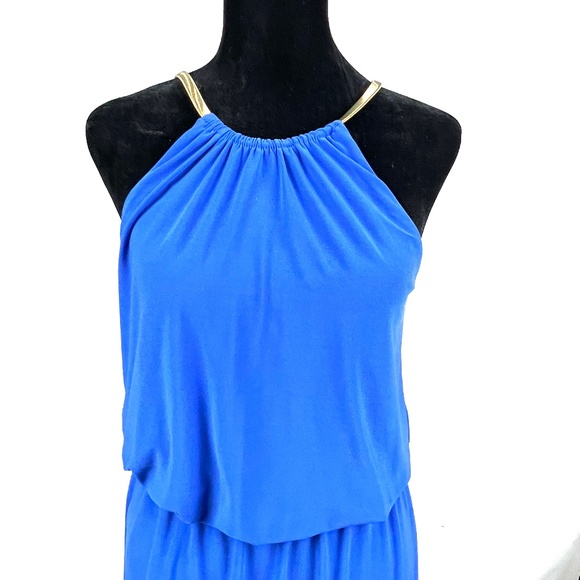 MSK Royal Blue Dress with Gold Tones Snake Chain Halter Top - Picture 9 of 11